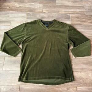 Alexander Julian Colours Mens Velour V Neck Long Sleeve Shirt XL Olive Green